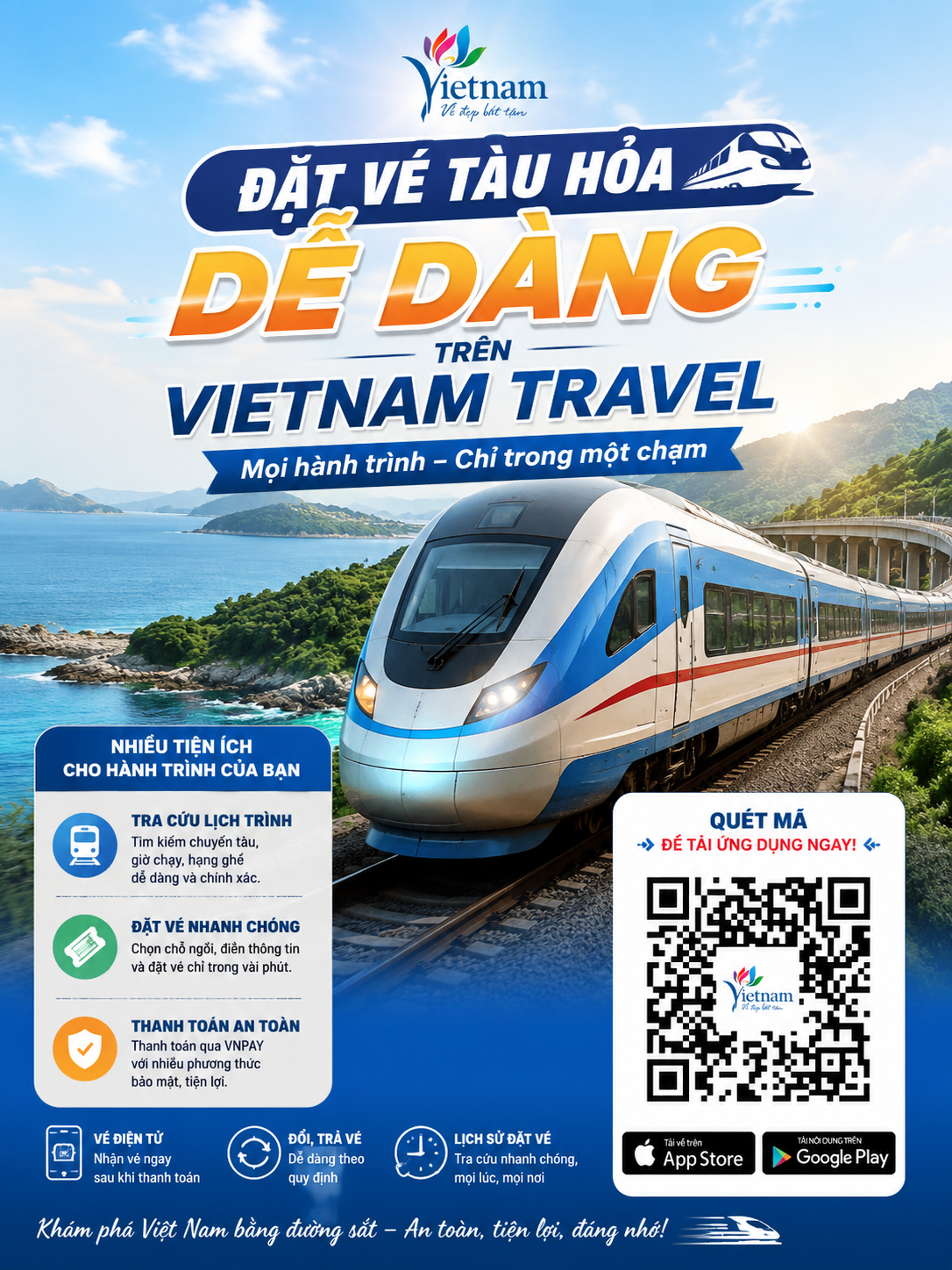 Đặt vé tàu hỏa dễ dàng trên ứng dụng “Du lịch Việt Nam - Vietnam Travel”